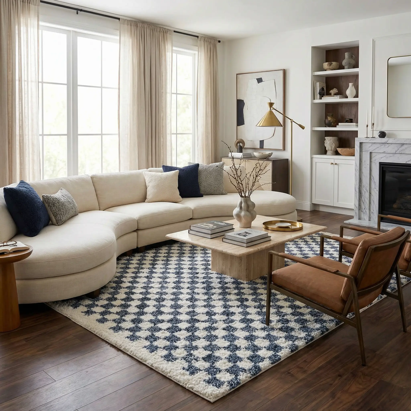 Kieu Blue & White Checkered Area Rug by Boutique Rugs