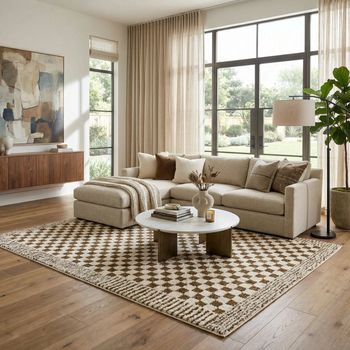 Leryn Brown Checkered Plush Rug by Boutique Rugs
