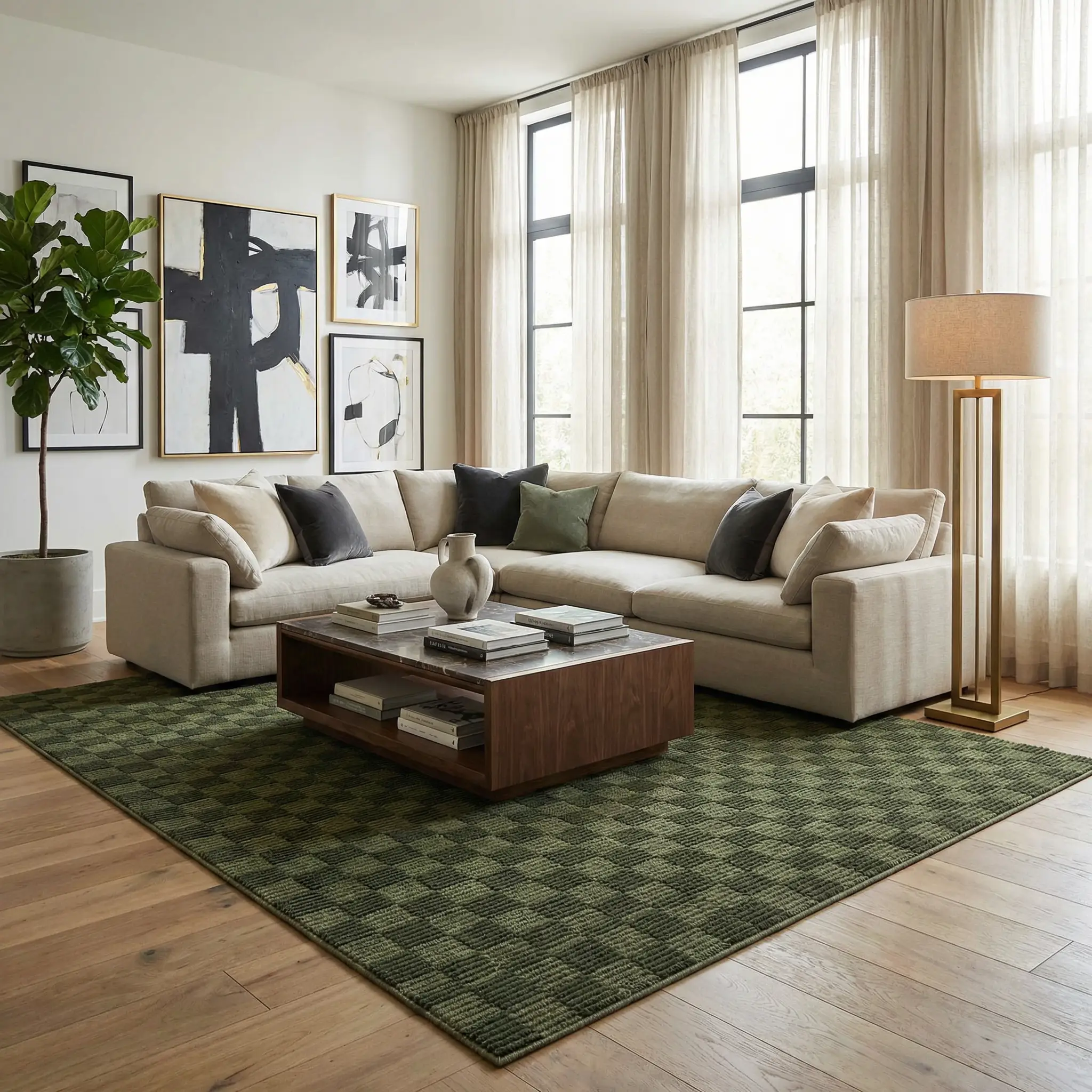 Truls 3D Checkered Washable Rug - Green by Boutique Rugs