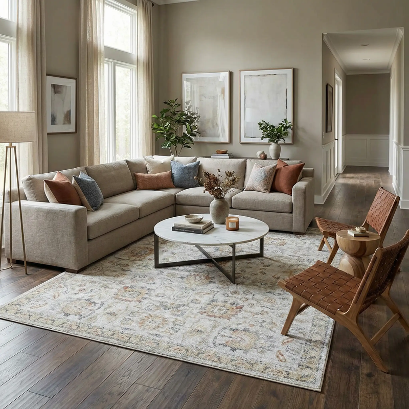 Dion Washable Floral Rug - Clearance by Boutique Rugs