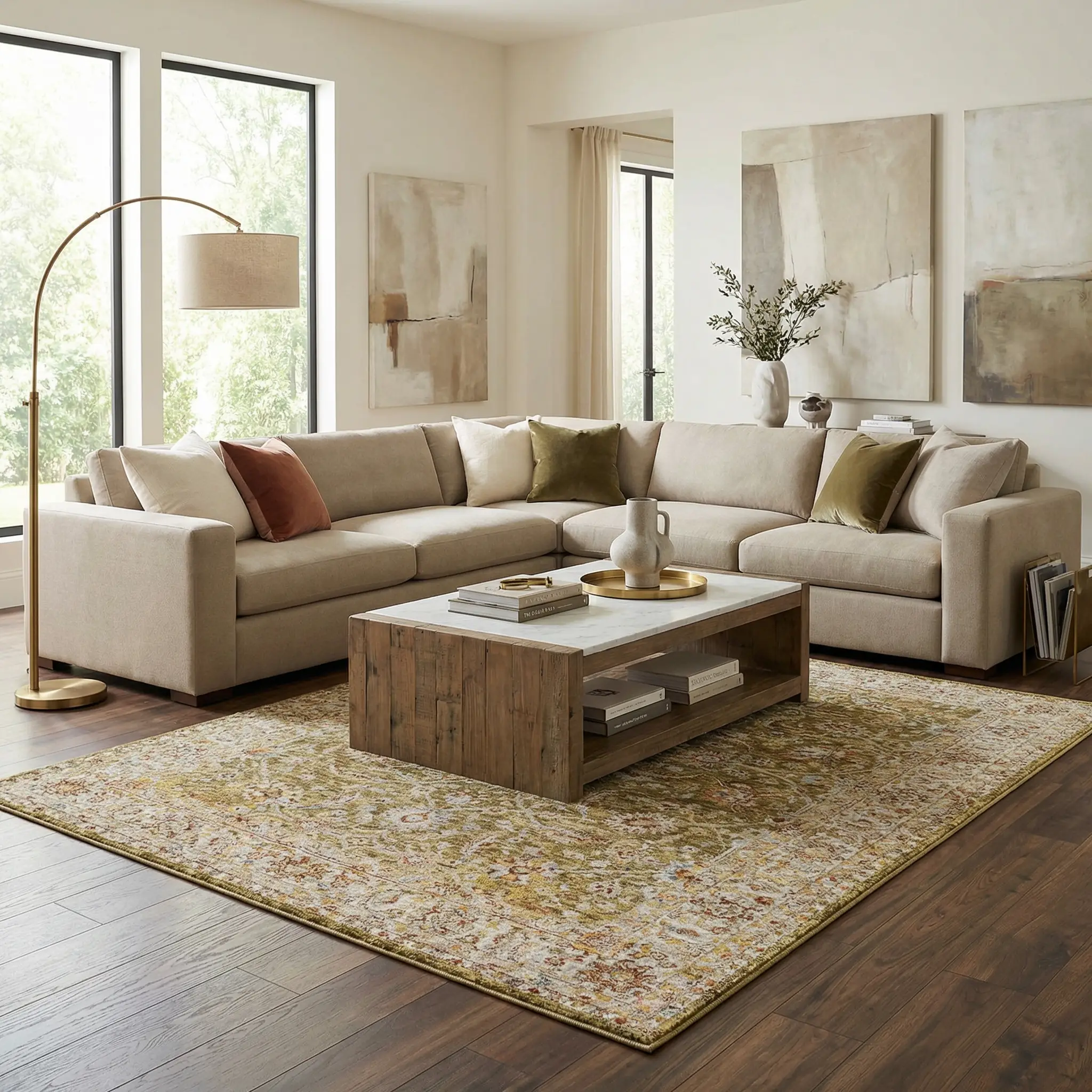 Dyan Green Textured Rug with Fringes by Boutique Rugs