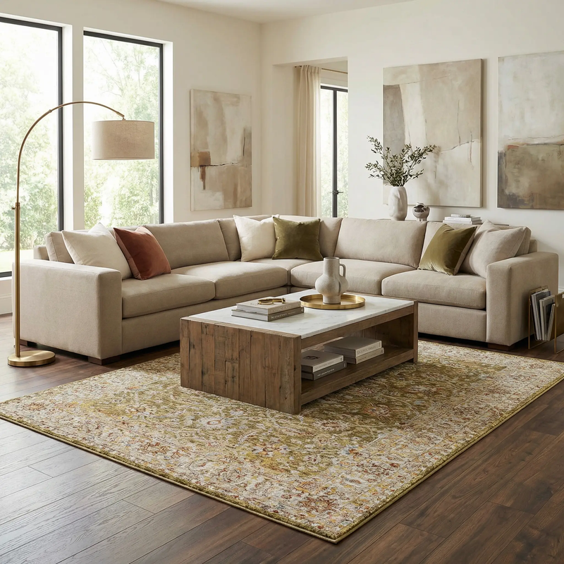 Dyan Green Textured Rug with Fringes by Boutique Rugs