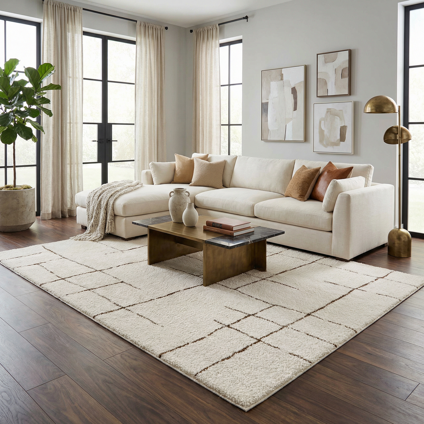 Koume Ivory & Brown Area Rug by Boutique Rugs