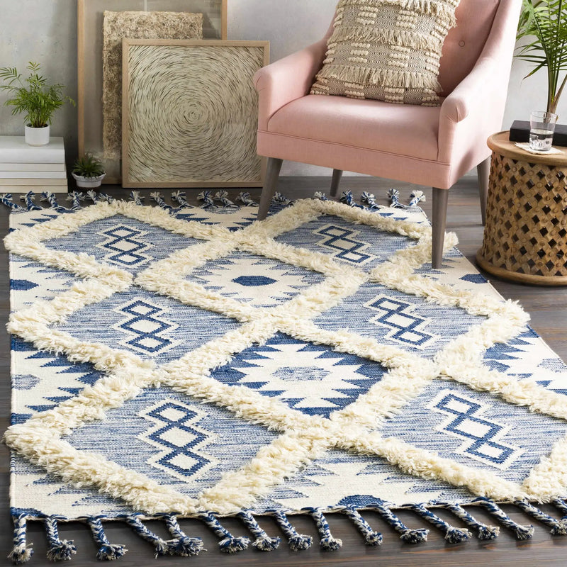 Painesdale Blue/White Wool Carpet - Clearance by Boutique Rugs