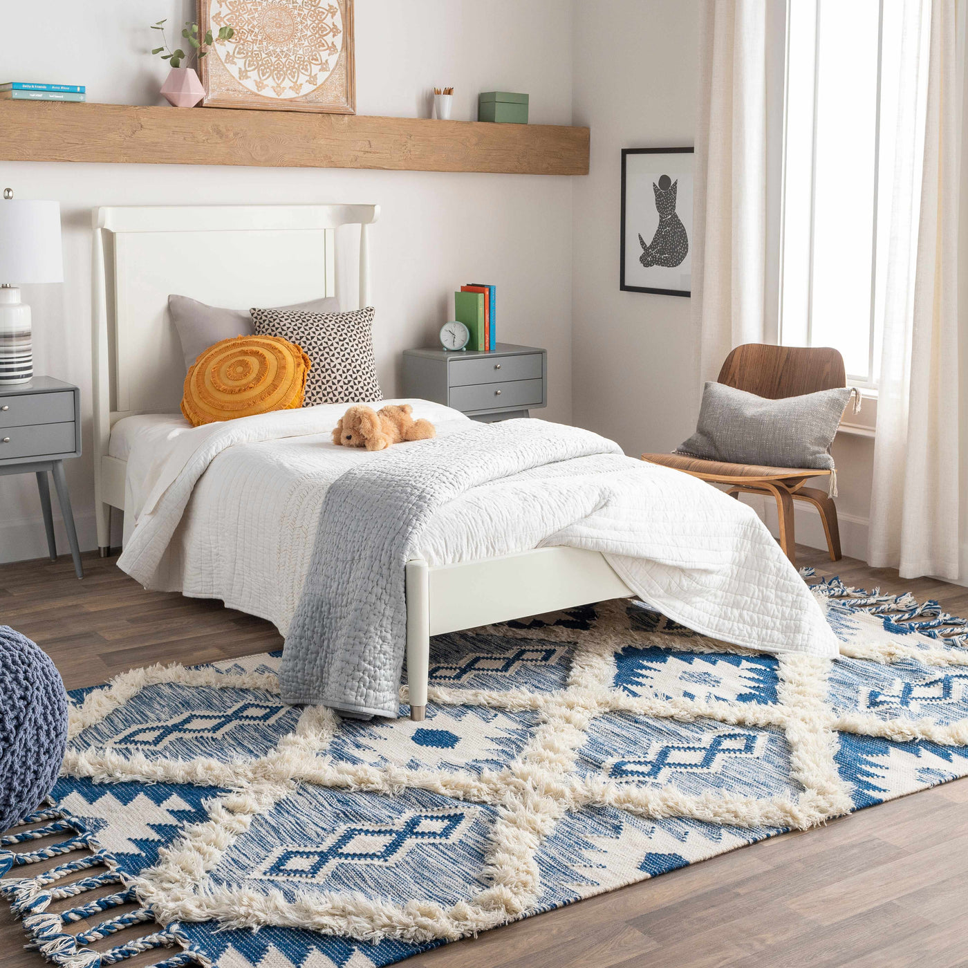 Painesdale Blue/White Wool Carpet - Clearance by Boutique Rugs