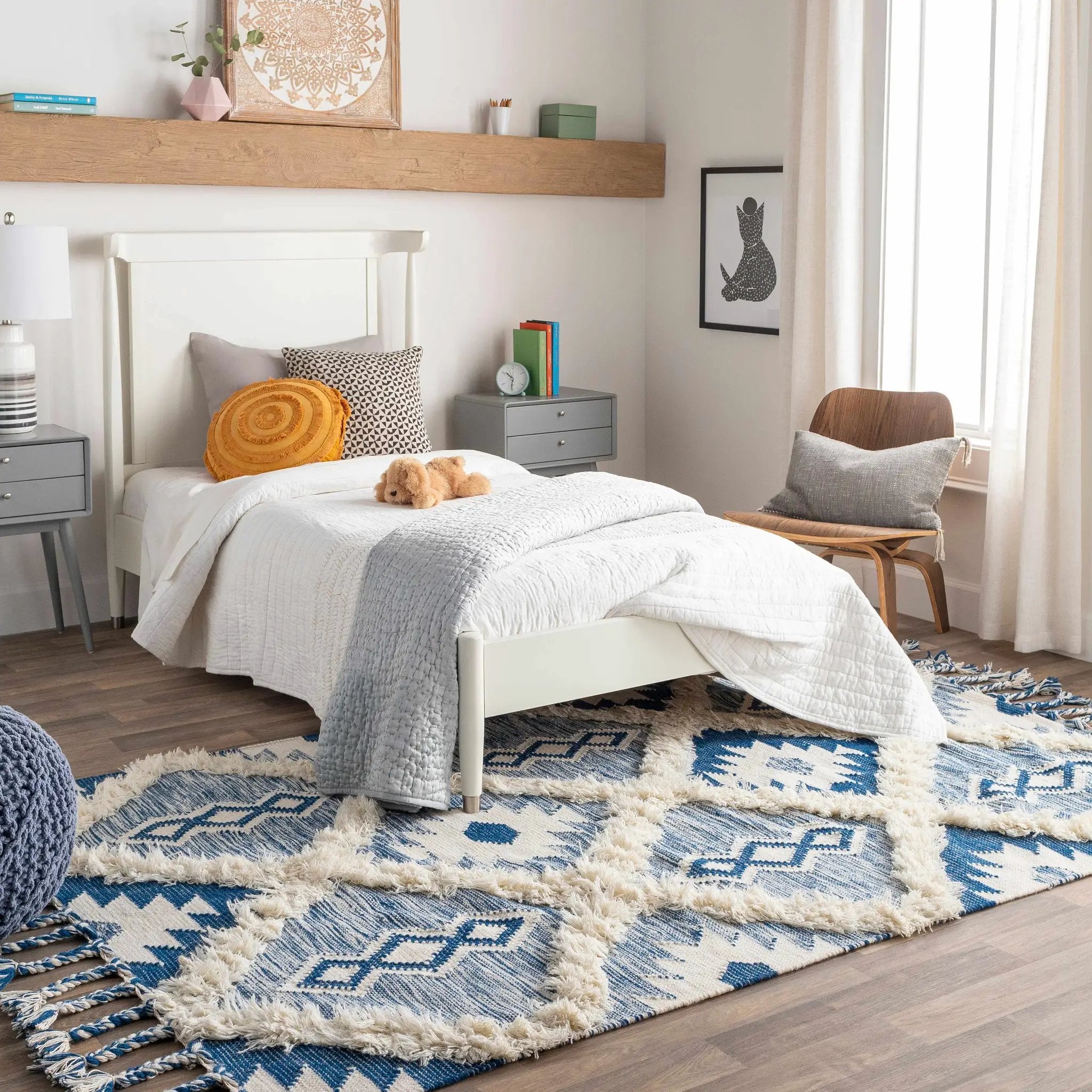 Painesdale Blue/White Wool Carpet - Clearance by Boutique Rugs