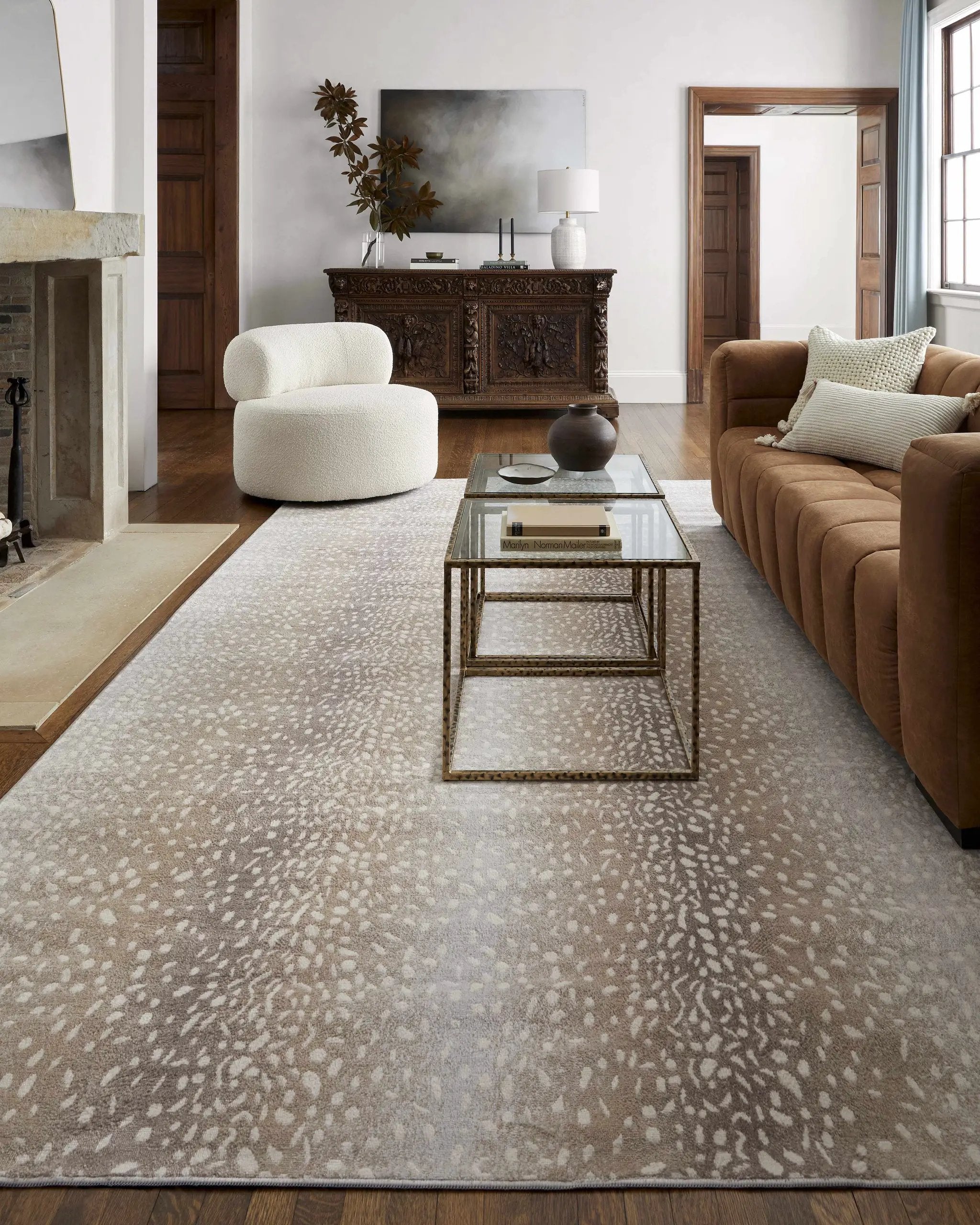 Pointblank Tan Leopard Print Rug by Boutique Rugs