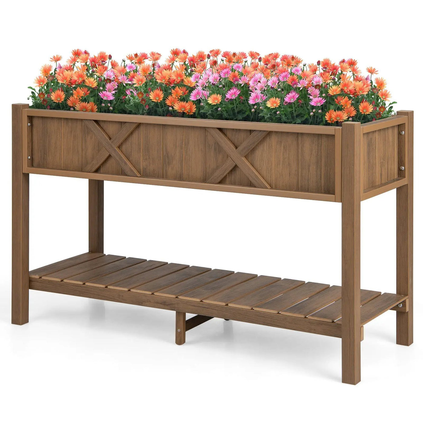 Poly Wood Elevated Planter Box with Legs Storage Shelf Drainage Holes by DirectDeals