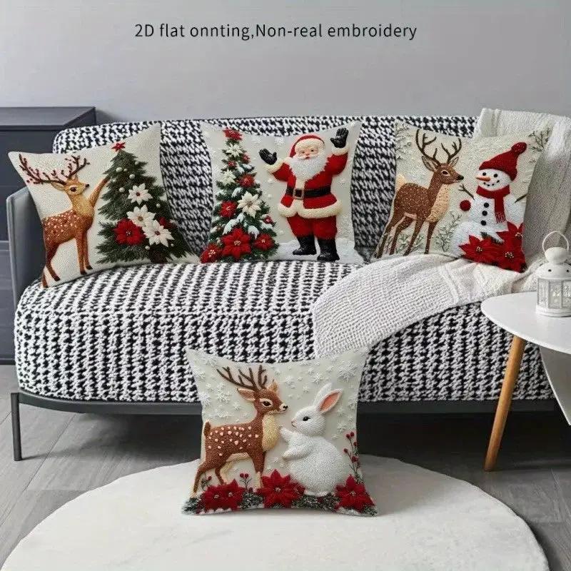 Polyester Christmas Pillow Covers - 4pcs with Zipper Closure by House Of Avana