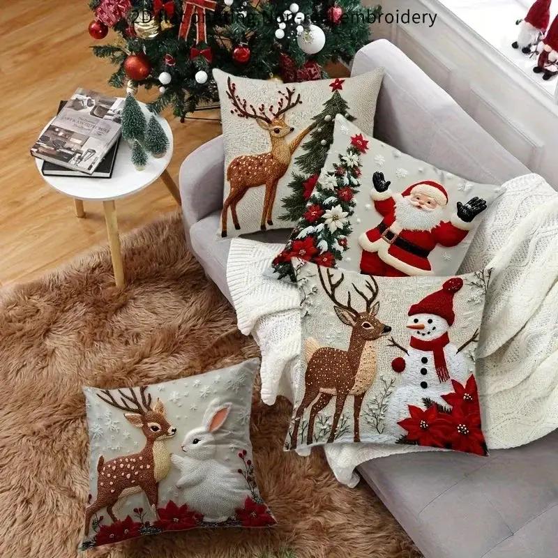 Polyester Christmas Pillow Covers - 4pcs with Zipper Closure by House Of Avana
