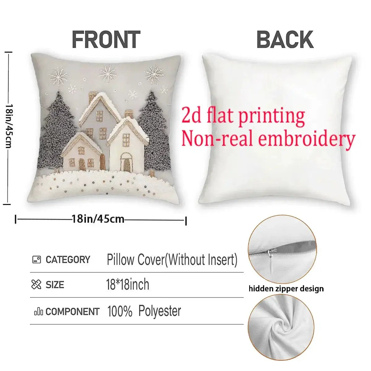 Polyester Christmas Throw Pillow Covers, Zipper Closure, 18-20" Sizes by House Of Avana