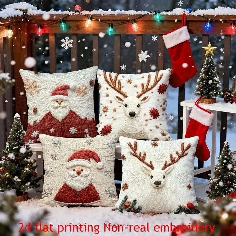Polyester Reindeer Pillow Covers, Zippered and Machine-Washable, 18x18 Inches by House Of Avana