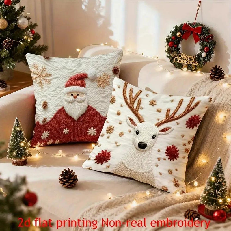 Polyester Reindeer Pillow Covers, Zippered and Machine-Washable, 18x18 Inches by House Of Avana