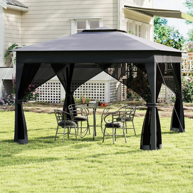 11 X 11 FT Pop Up Gazebo with Mesh Netting and Double Roof-Gray by DirectDeals
