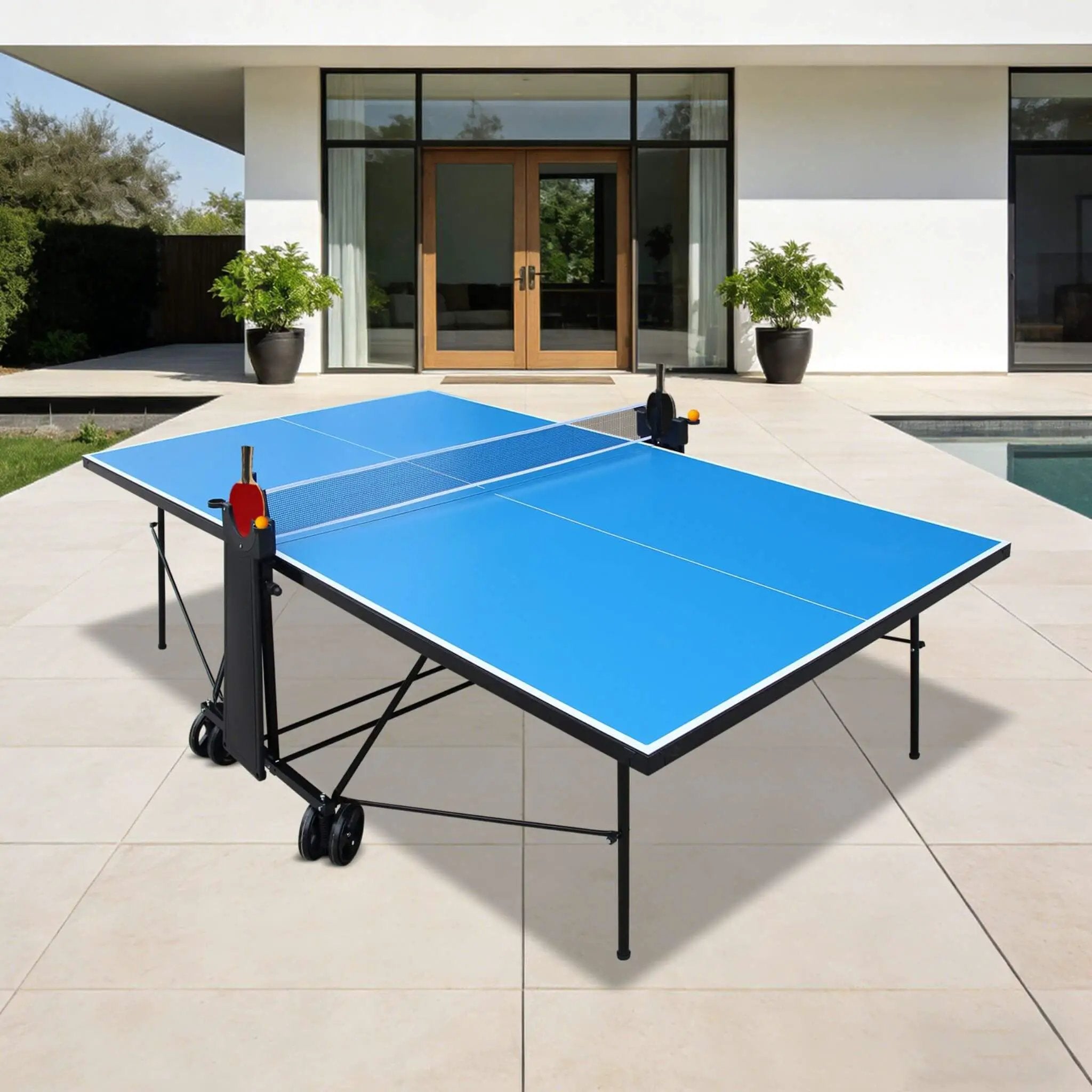 Portable 108-Inch Full-Size Table Tennis Table Set With Net, Paddles And Balls (SAK50384) by SAKSBY WHOLESALE