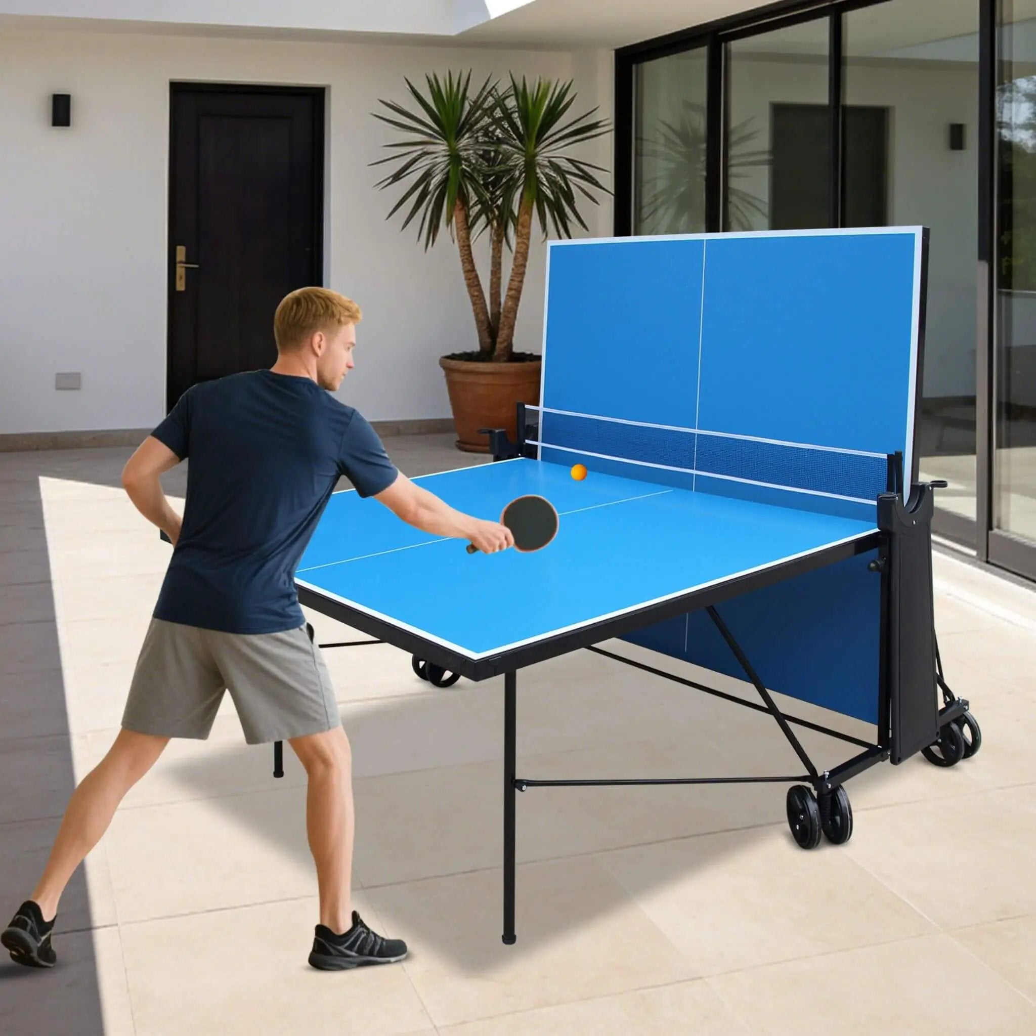 Portable 108-Inch Full-Size Table Tennis Table Set With Net, Paddles And Balls (SAK50384) by SAKSBY WHOLESALE