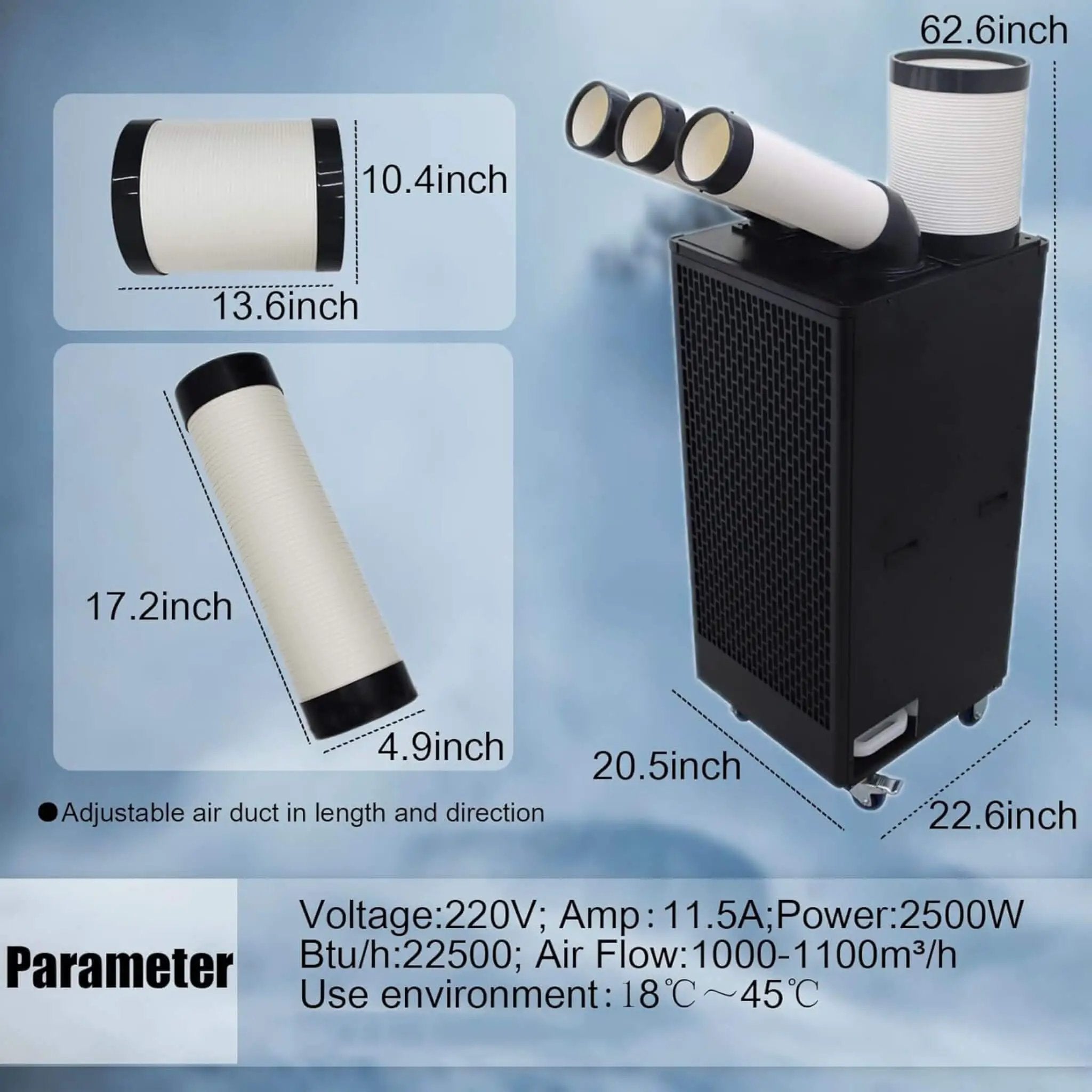 Portable 220V 2.5KW Outdoor 22K BTU Industrial Spot Cooling Air Conditioner (SAK42058) by SAKSBY WHOLESALE