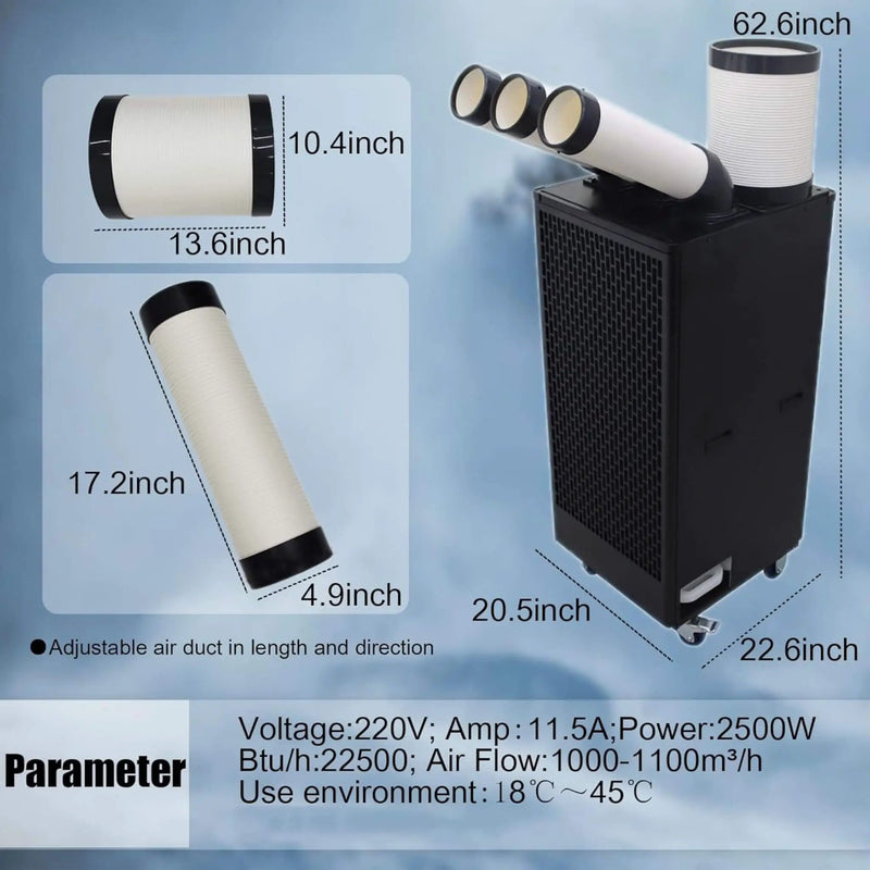 Portable 220V 2.5KW Outdoor 22K BTU Industrial Spot Cooling Air Conditioner (SAK42058) by SAKSBY WHOLESALE