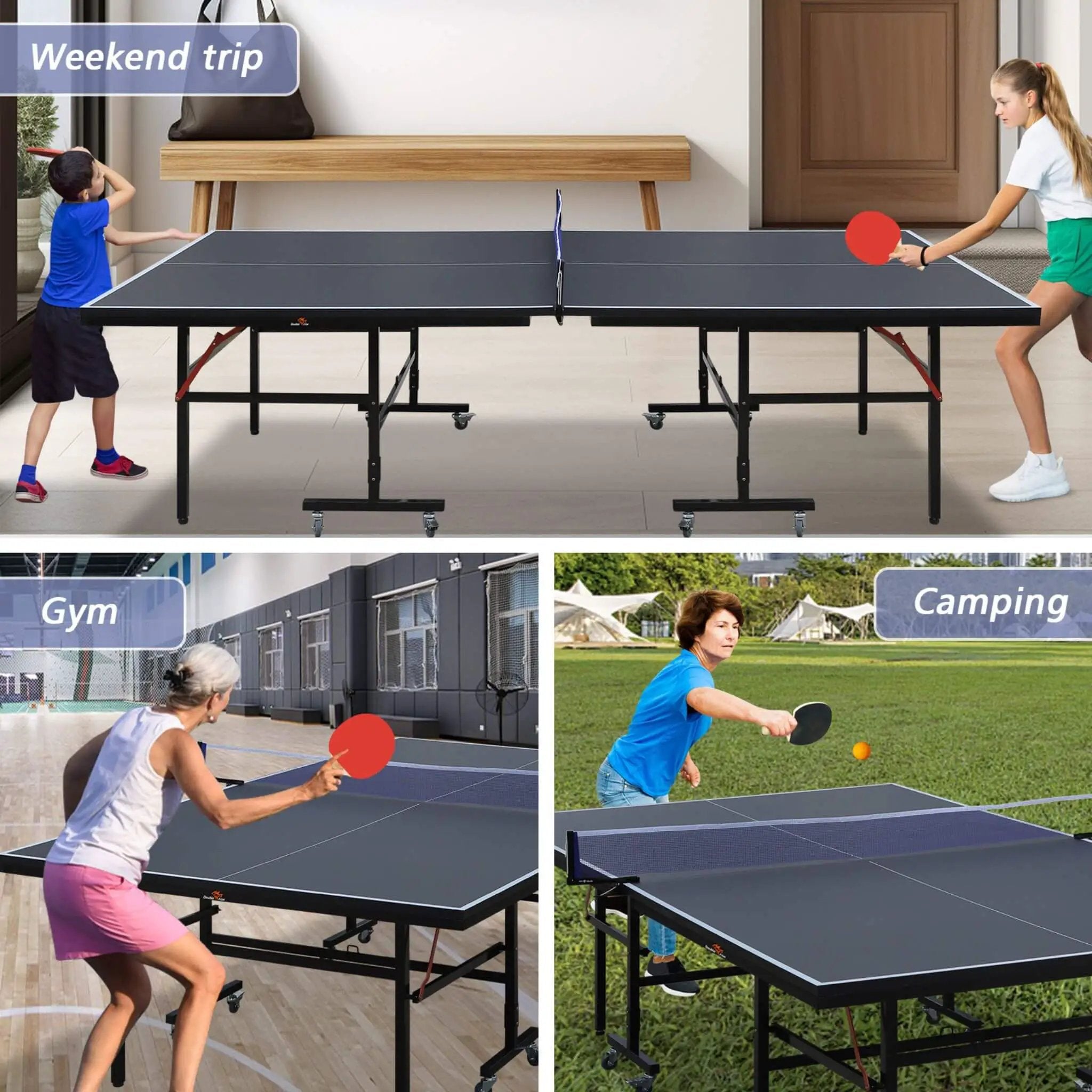 9FT Portable Mid-Size Ping Pong Table Set With Paddles, Balls, And Net (SAK82019) by SAKSBY WHOLESALE