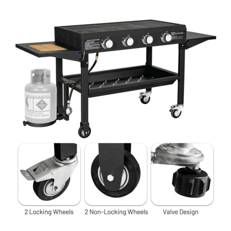 Portable Outdoor 4 Burner Propane Flat Top Gas Grill W/ Wheels, 60K BTU (SAK66104) by SAKSBY WHOLESALE