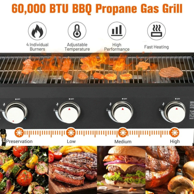 Portable Outdoor 4 Burner Propane Flat Top Gas Grill W/ Wheels, 60K BTU (SAK66104) by SAKSBY WHOLESALE