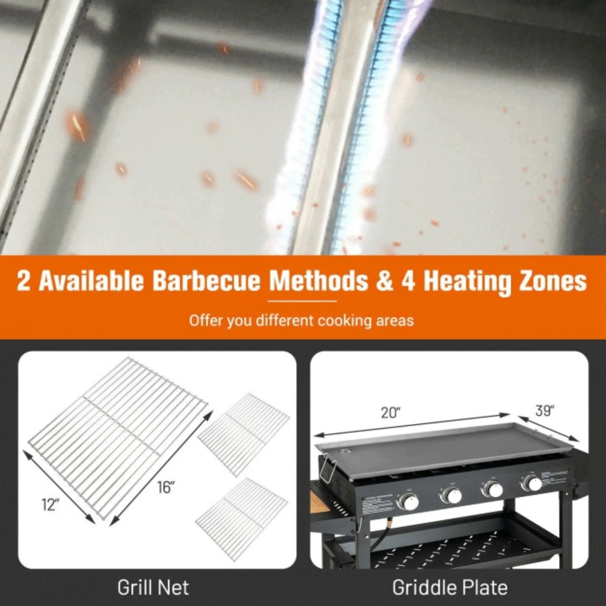 Portable Outdoor 4 Burner Propane Flat Top Gas Grill W/ Wheels, 60K BTU (SAK66104) by SAKSBY WHOLESALE