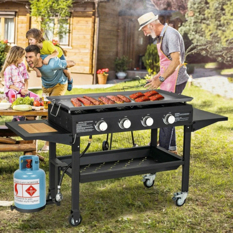 Portable Outdoor 4 Burner Propane Flat Top Gas Grill W/ Wheels, 60K BTU (SAK66104) by SAKSBY WHOLESALE
