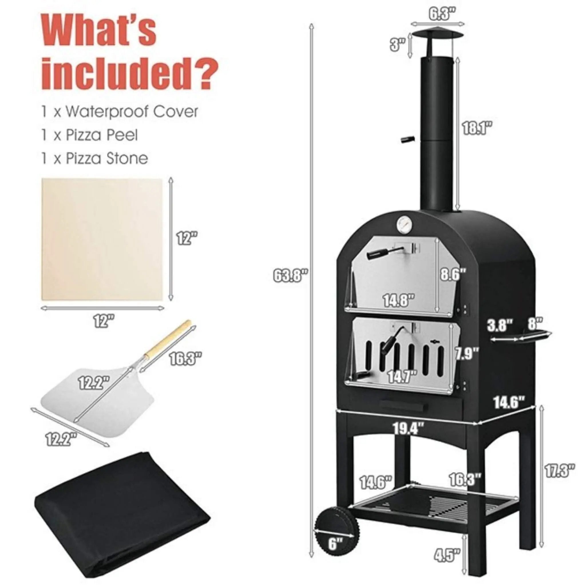 Portable Outdoor Wood Fired Pizza Oven W/ Pizza Stone & Waterproof Cover (SAK82635) by SAKSBY WHOLESALE
