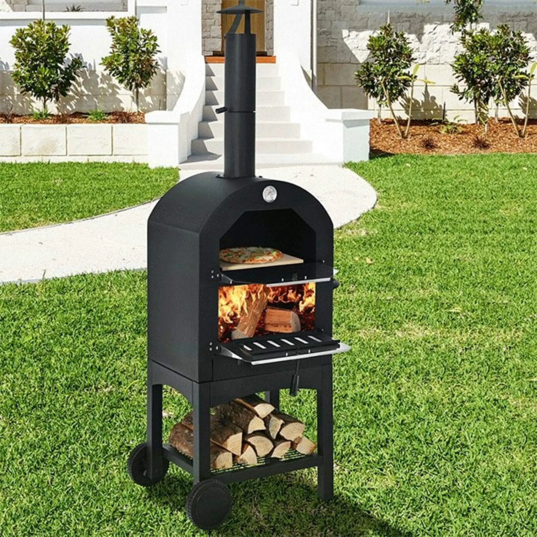 Portable Outdoor Wood Fired Pizza Oven W/ Pizza Stone & Waterproof Cover (SAK82635) by SAKSBY WHOLESALE