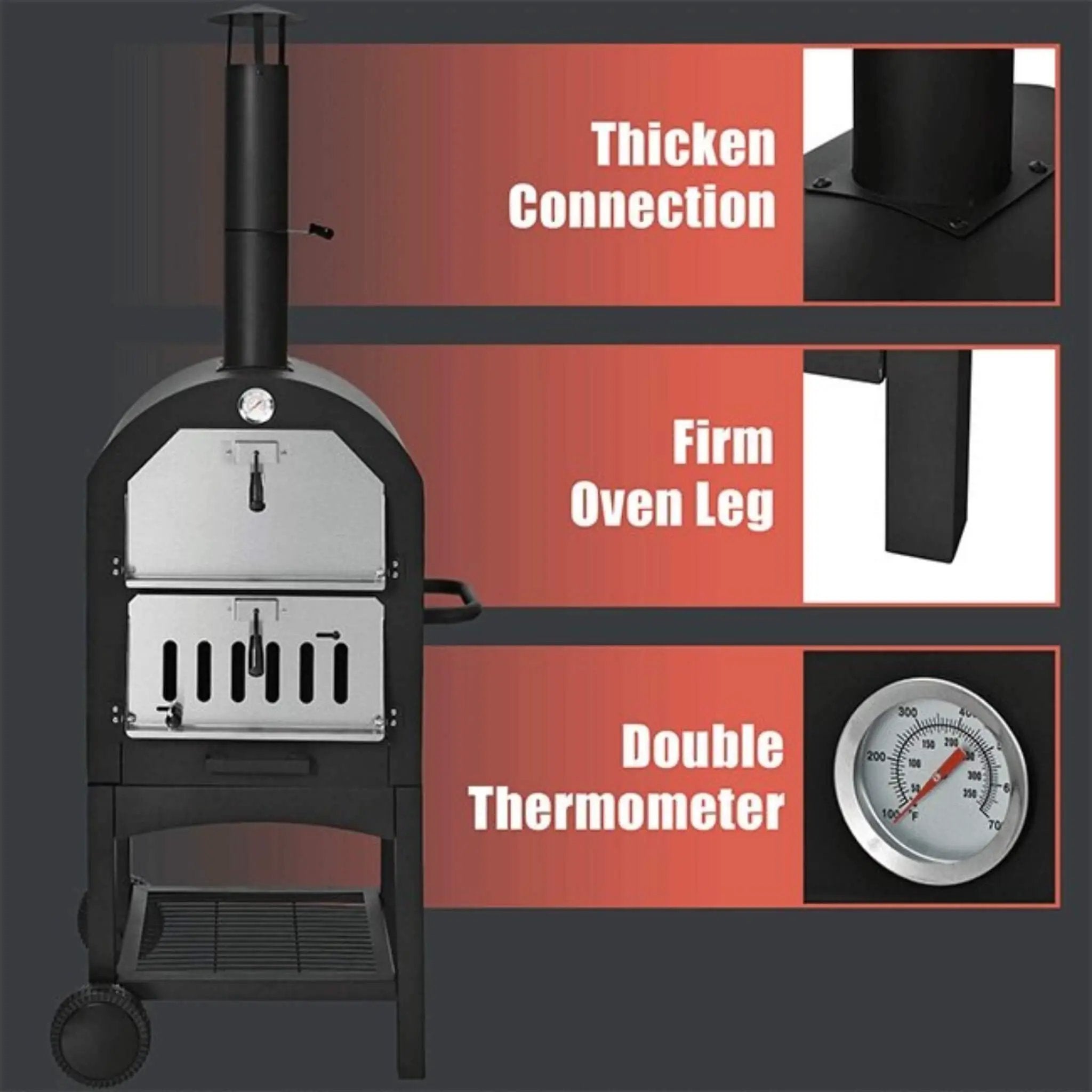 Portable Outdoor Wood Fired Pizza Oven W/ Pizza Stone & Waterproof Cover (SAK82635) by SAKSBY WHOLESALE