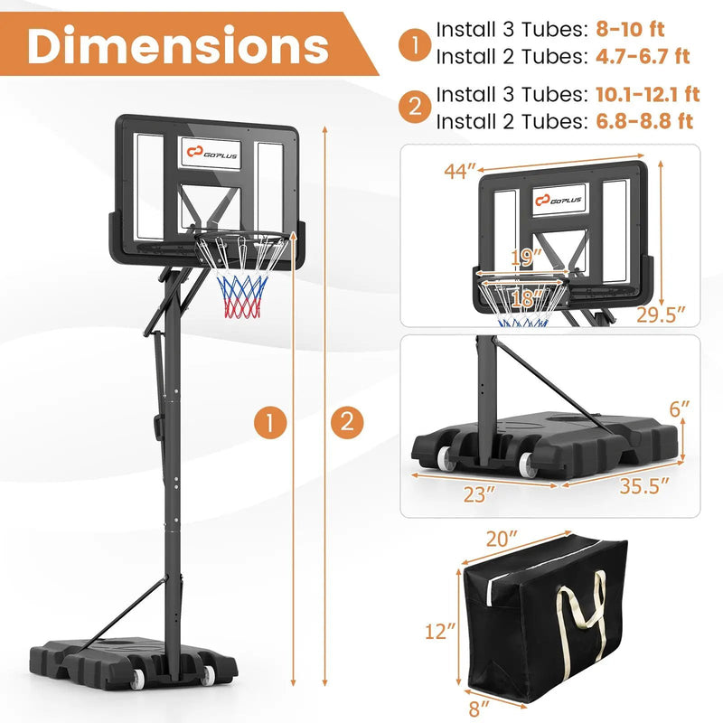 Portable Basketball Hoop with 4.6 to 10 Feet 10-Level Height Adjustable by DirectDeals