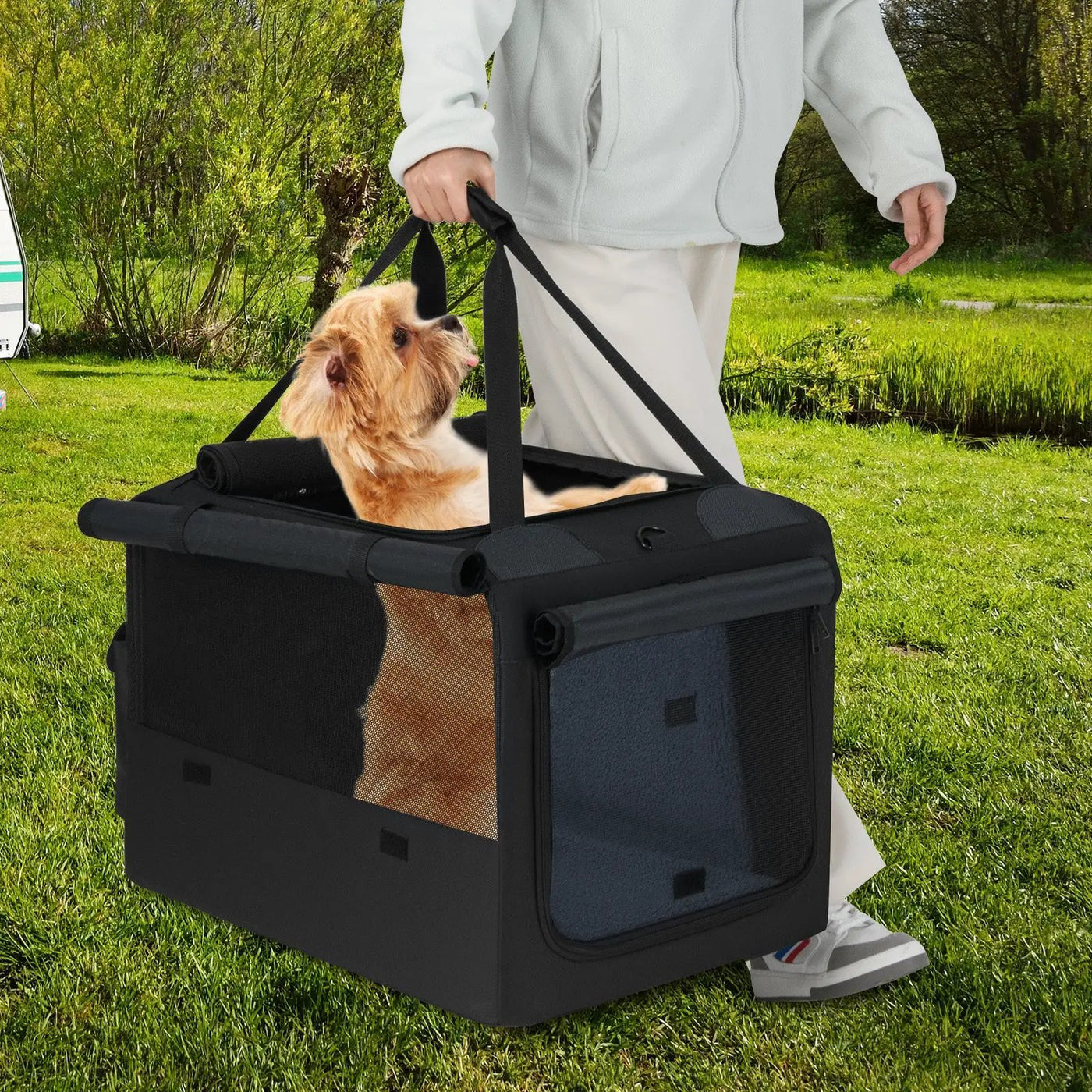 Portable Foldable Pet Carrying Bag with 2 Openings and Comfy Cushion by DirectDeals