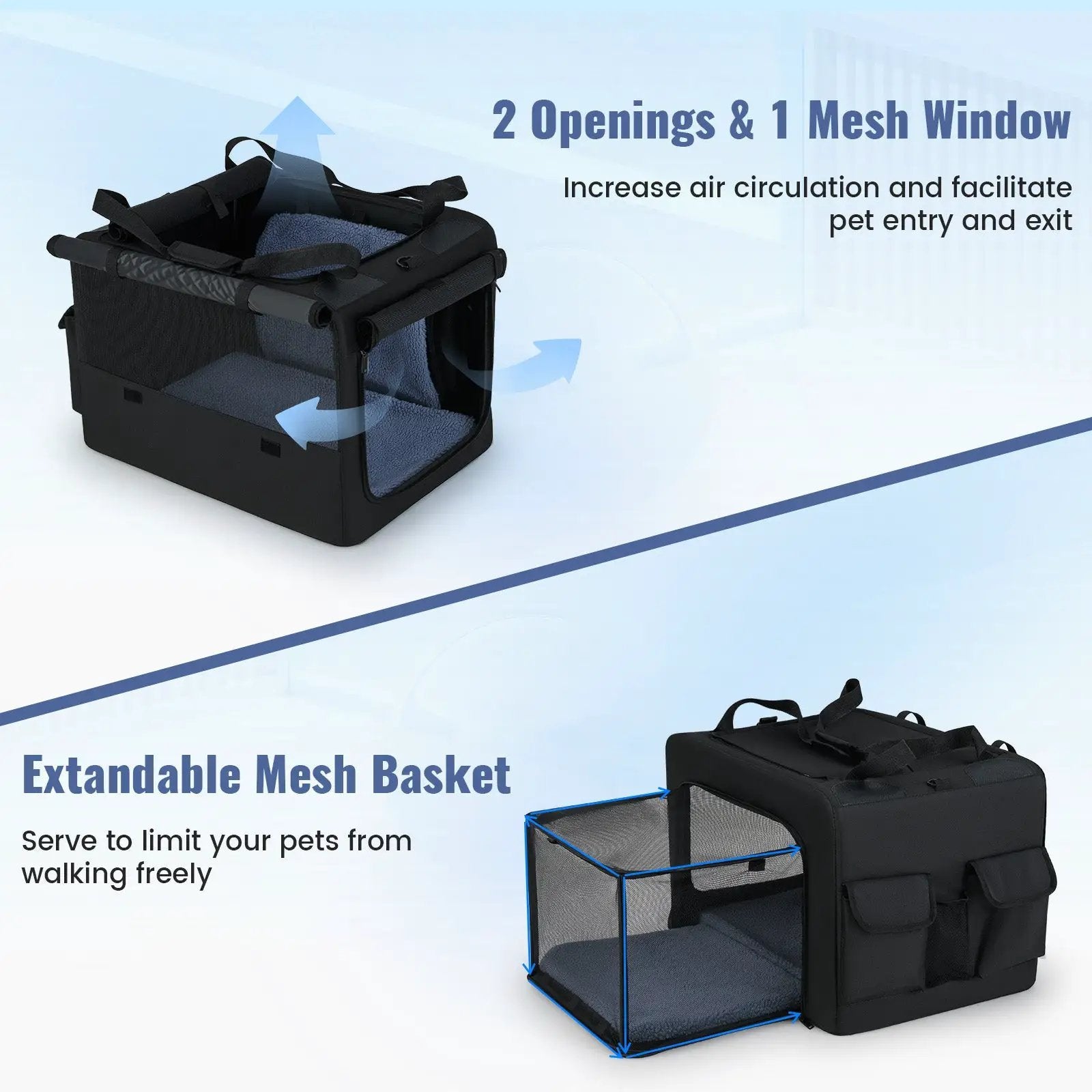 Portable Foldable Pet Carrying Bag with 2 Openings and Comfy Cushion by DirectDeals