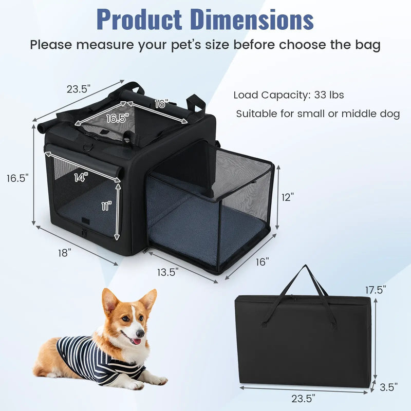 Portable Foldable Pet Carrying Bag with 2 Openings and Comfy Cushion by DirectDeals