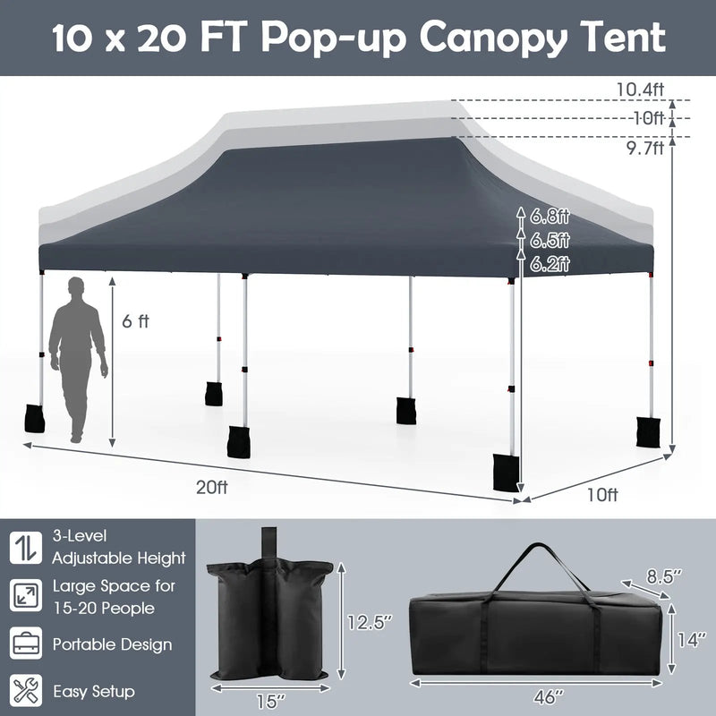 10 X 20 FT Pop up Canopy Tent Foldable Portable Outdoor Gazebo with Carry Bag-Blue by DirectDeals