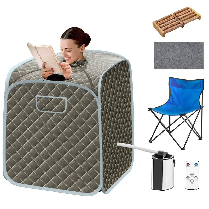 Portable Personal Steam Sauna Spa with Steamer Chair-Gray by DirectDeals