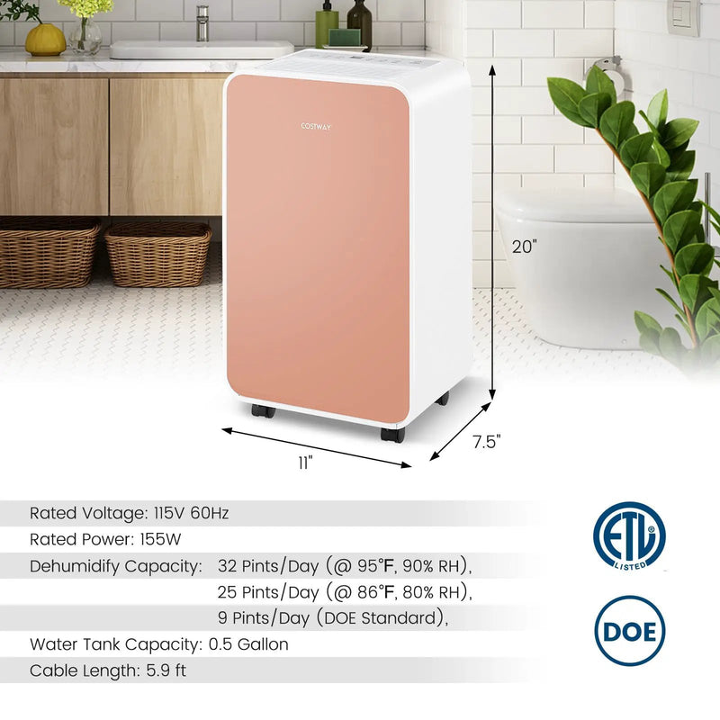 32 Pints/Day Portable Quiet Dehumidifier for Rooms up to 2500 Sq. Ft by DirectDeals