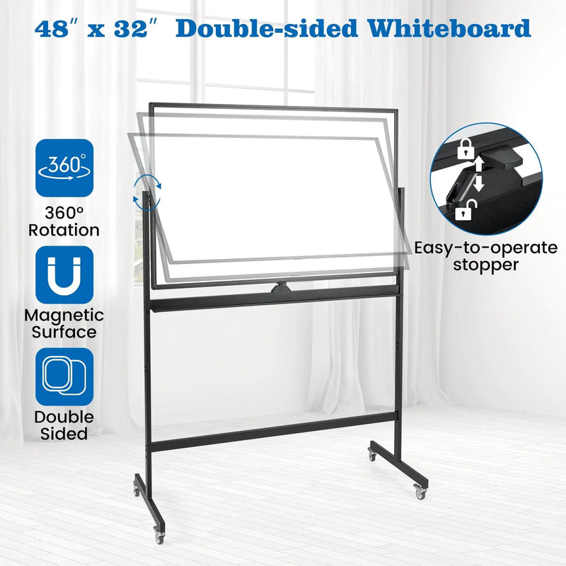 32 x 47 Inch Portable Rolling White Board-Black by DirectDeals