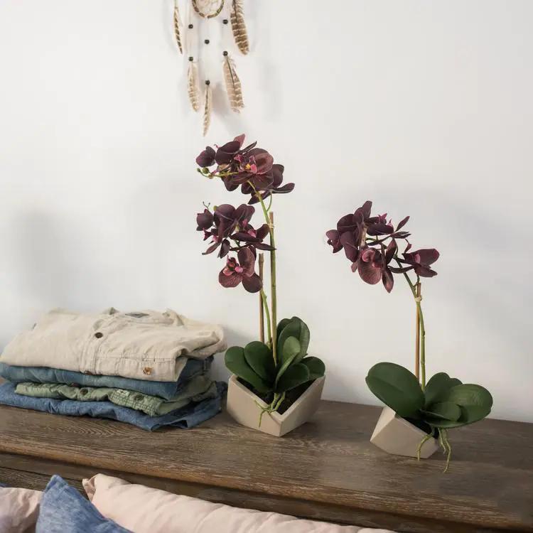 Artificial Silk Orchid Potted Flower Arrangement Purple by RusticReach