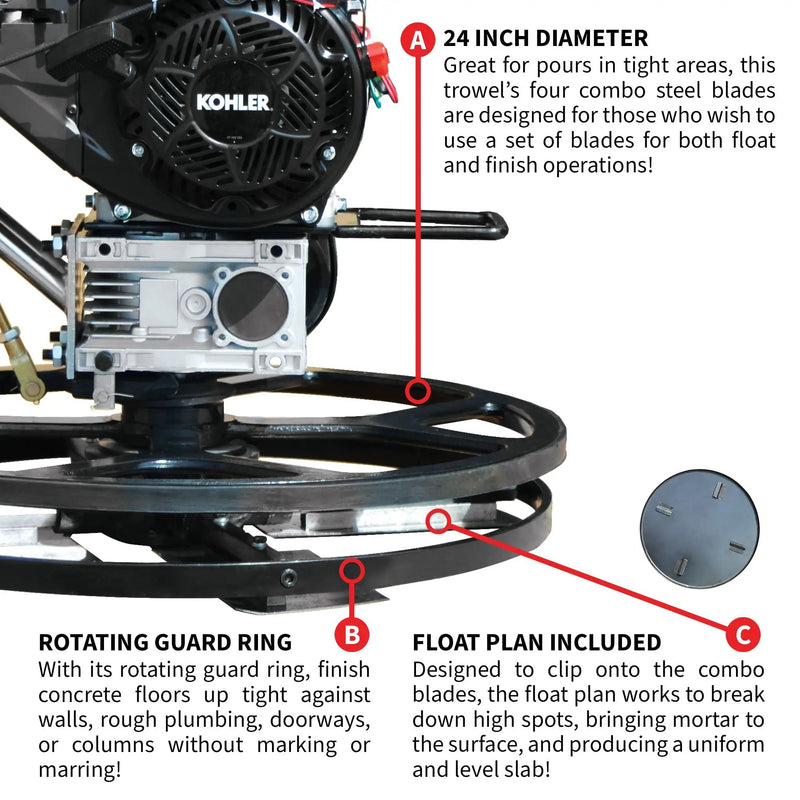 24" Concrete Power Trowel Edger 6HP Kohler Float Pan Blade Screed Finishing Tool by Tomahawk Power