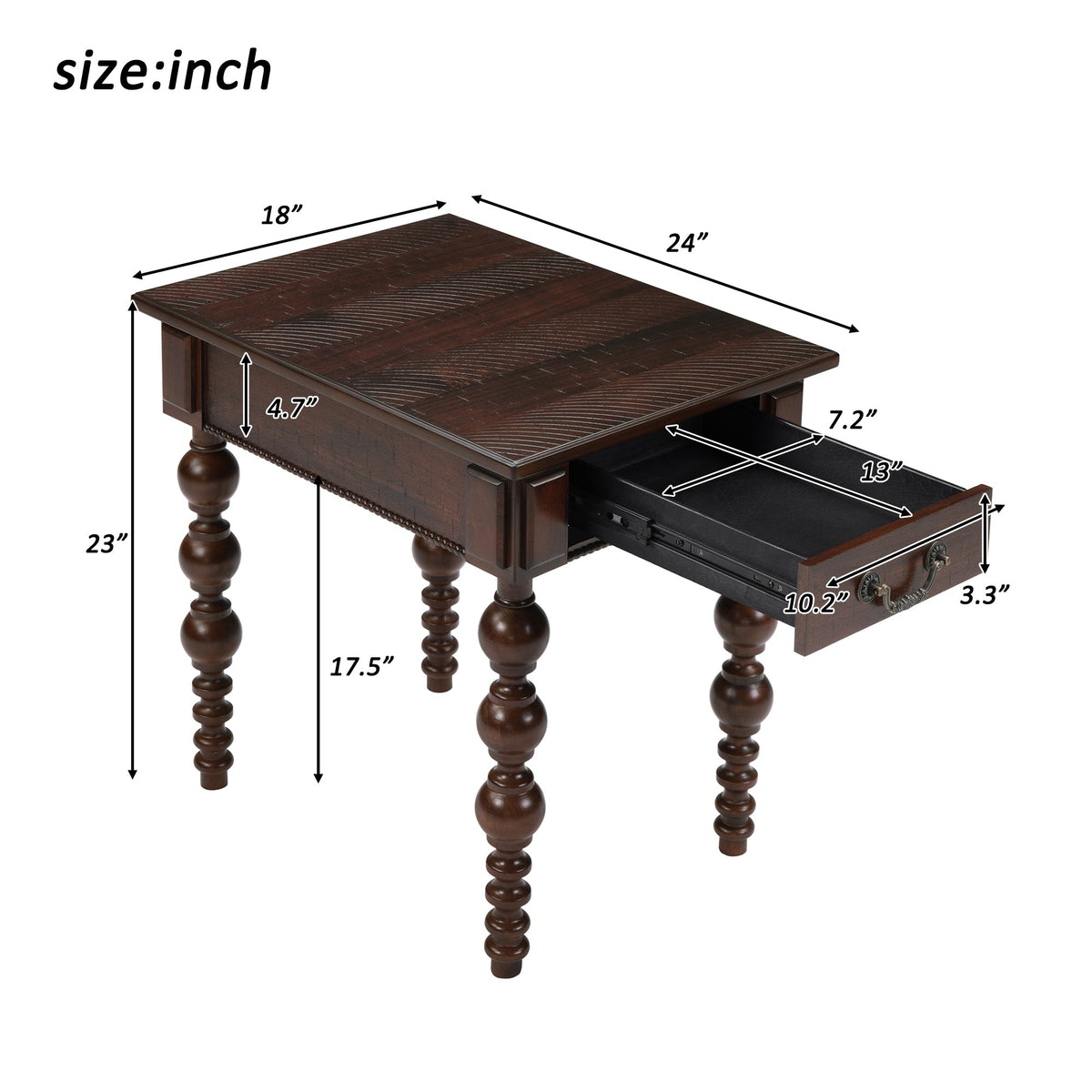 Solid Wood End Table with Drawer in Espresso Finish, photo 5 of 15
