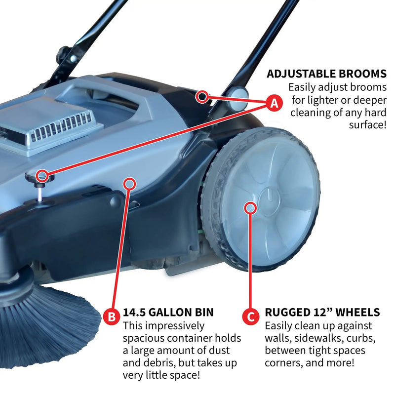 Commercial 38" Push Sweeper with Triple Power Brooms by Tomahawk Power