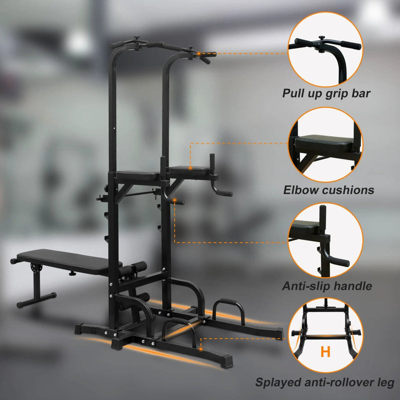Rovix Power Tower Heavy-Duty Multi-Functional Dip Station With Bench, Pull Up Bar, And Adjustable Height For Home Gyms (SAK64327) by SAKSBY WHOLESALE
