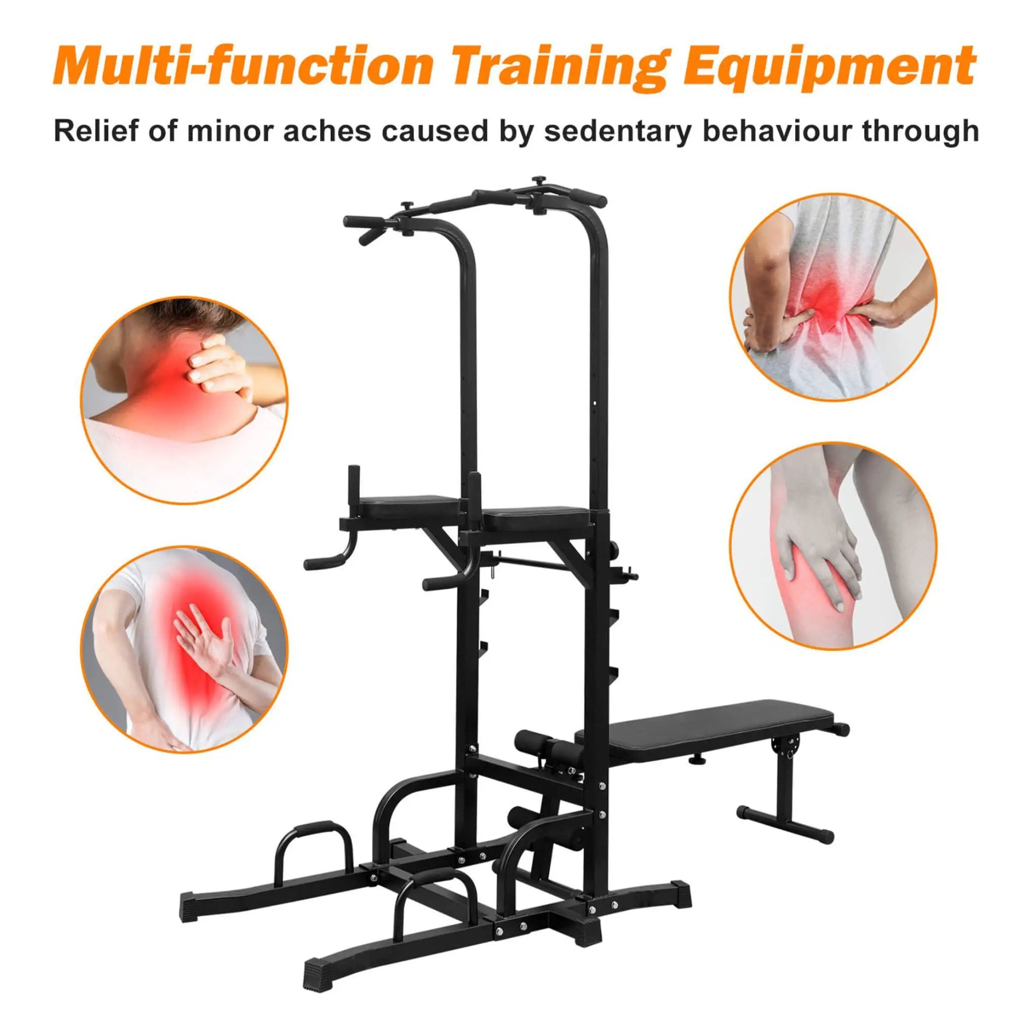 Rovix Power Tower Heavy-Duty Multi-Functional Dip Station With Bench, Pull Up Bar, And Adjustable Height For Home Gyms (SAK64327) by SAKSBY WHOLESALE
