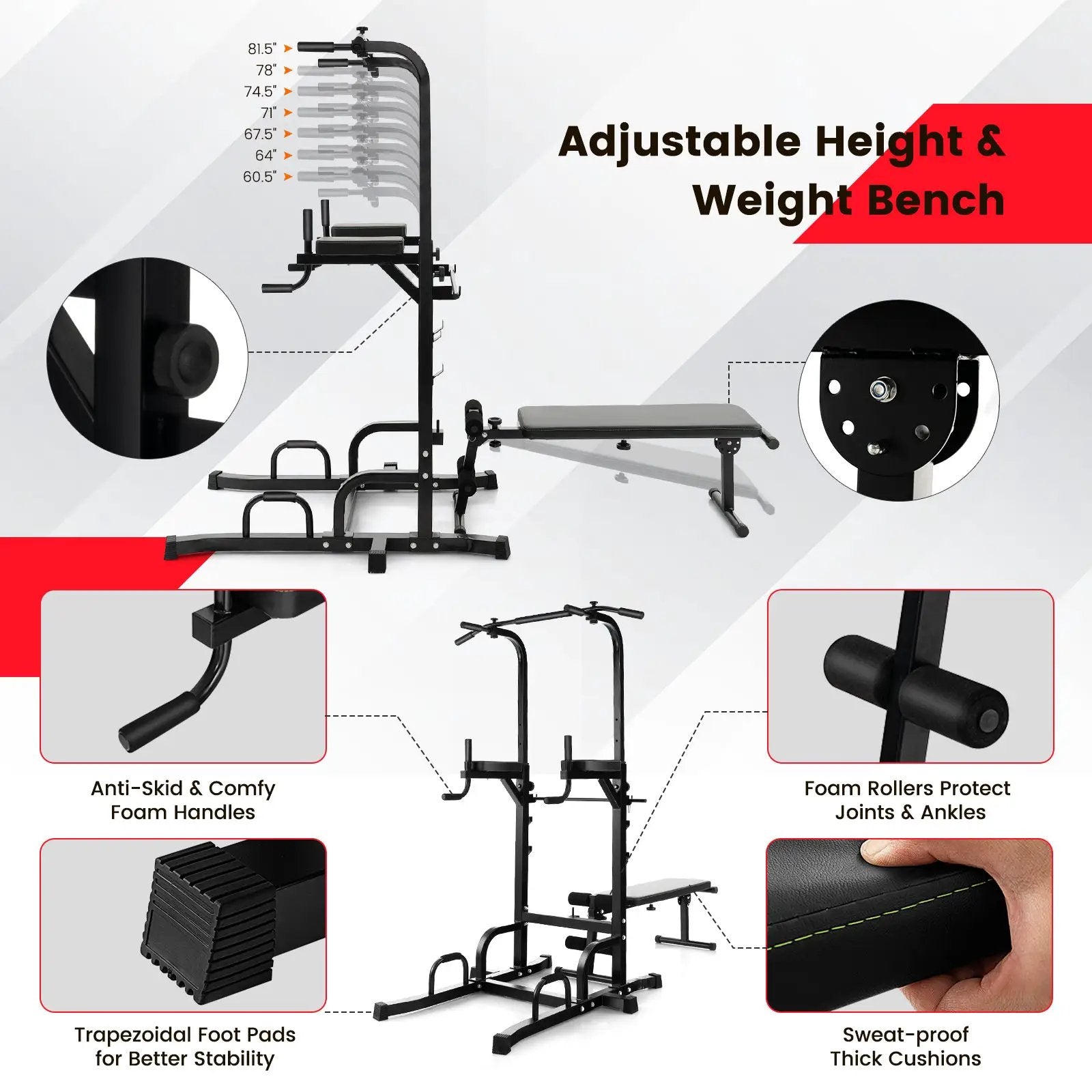 Power Tower Pull Up Bar Stand with Adjustable Heights and Bench by DirectDeals
