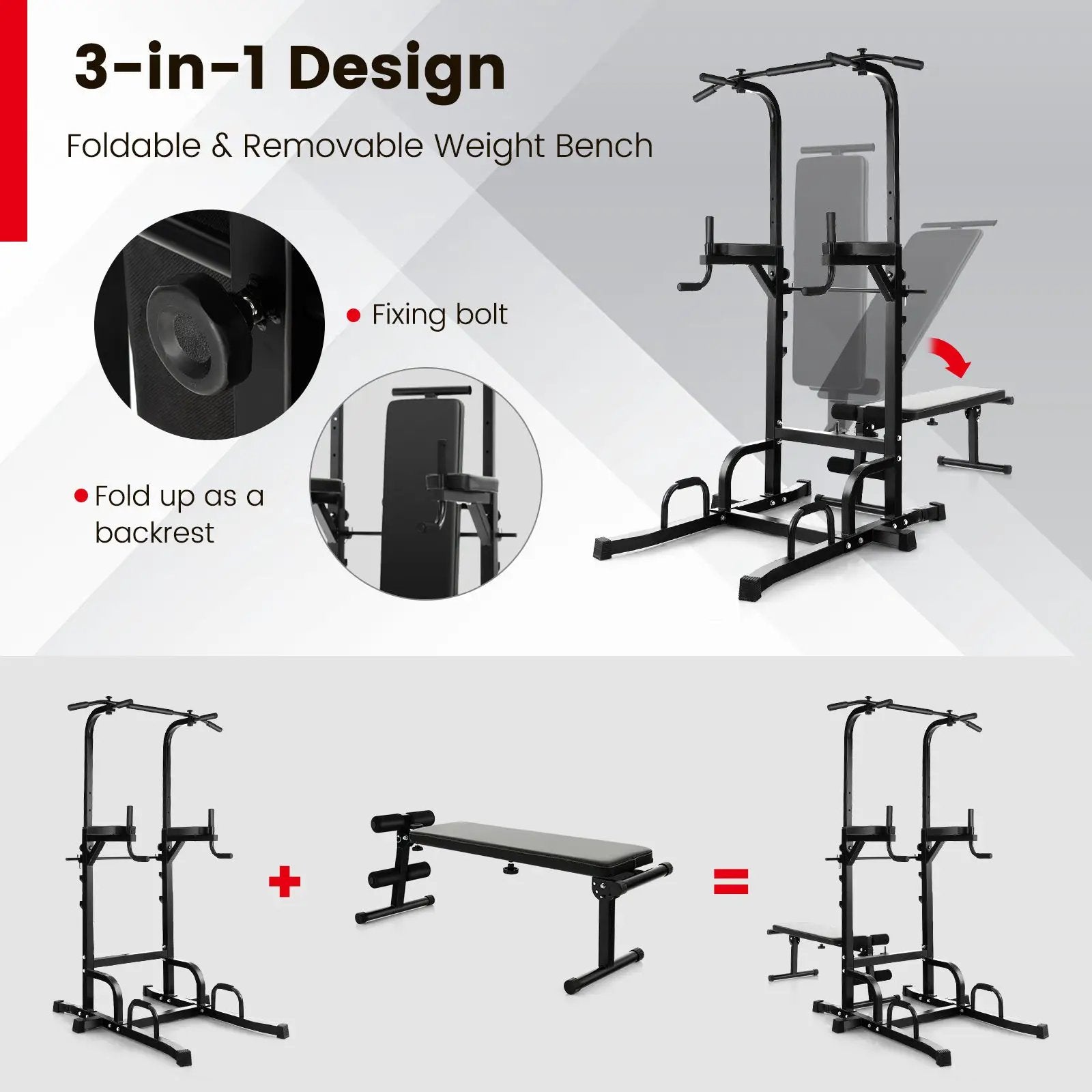 Power Tower Pull Up Bar Stand with Adjustable Heights and Bench by DirectDeals