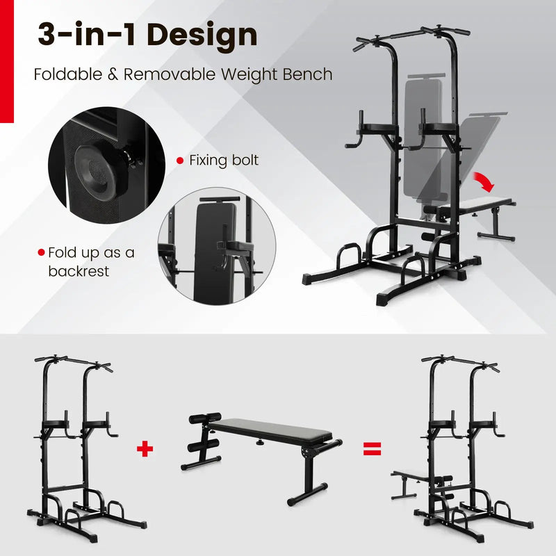Power Tower Pull Up Bar Stand with Adjustable Heights and Bench by DirectDeals