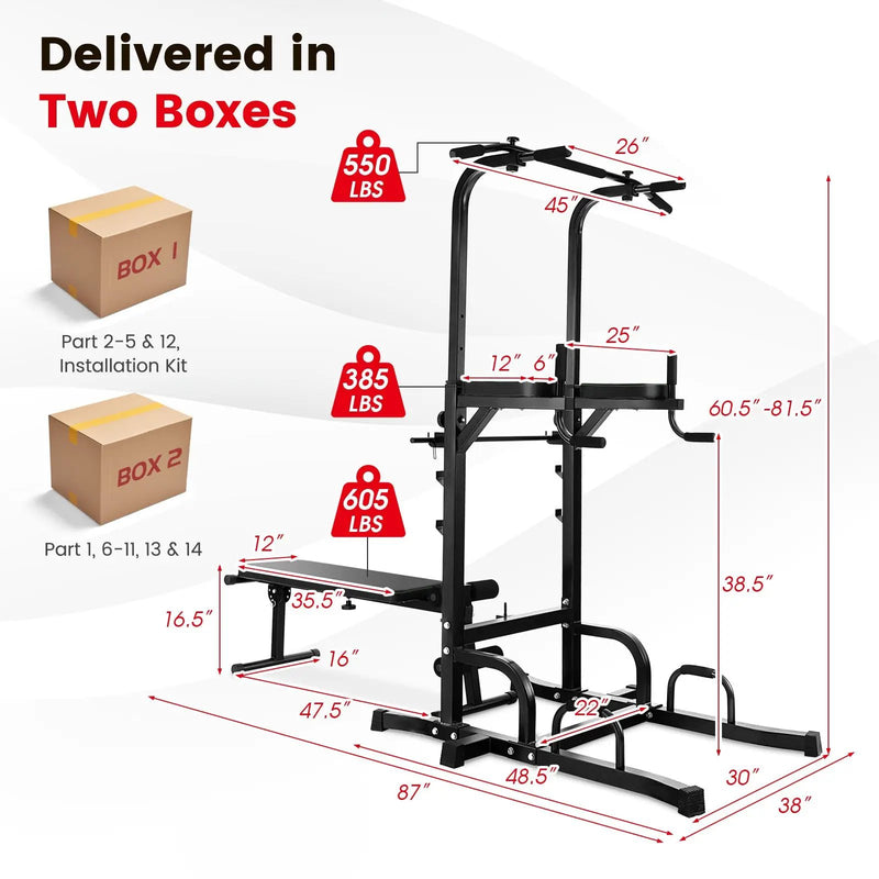 Power Tower Pull Up Bar Stand with Adjustable Heights and Bench by DirectDeals