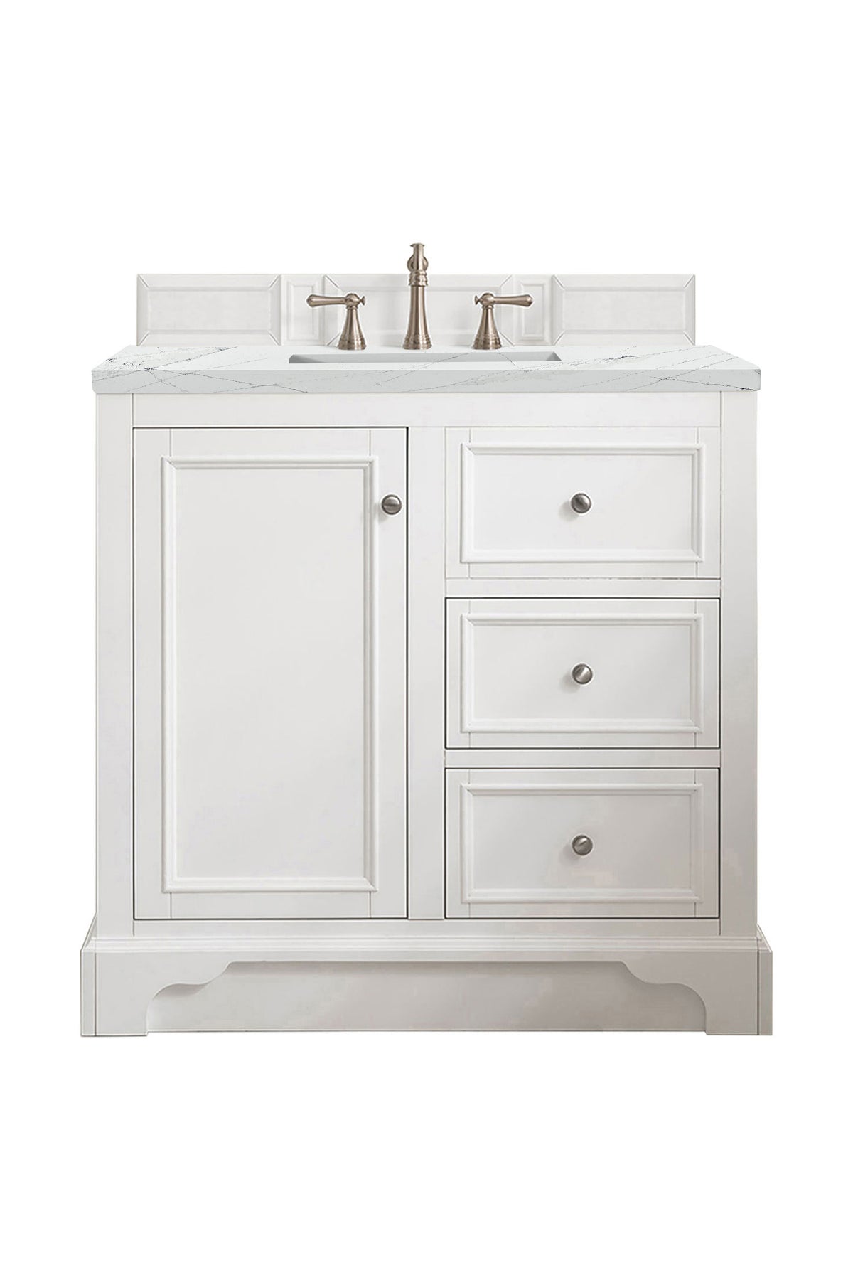 James Martin De Soto 36" Single Bathroom Vanity, Bright White with Ethereal Noctis countertop