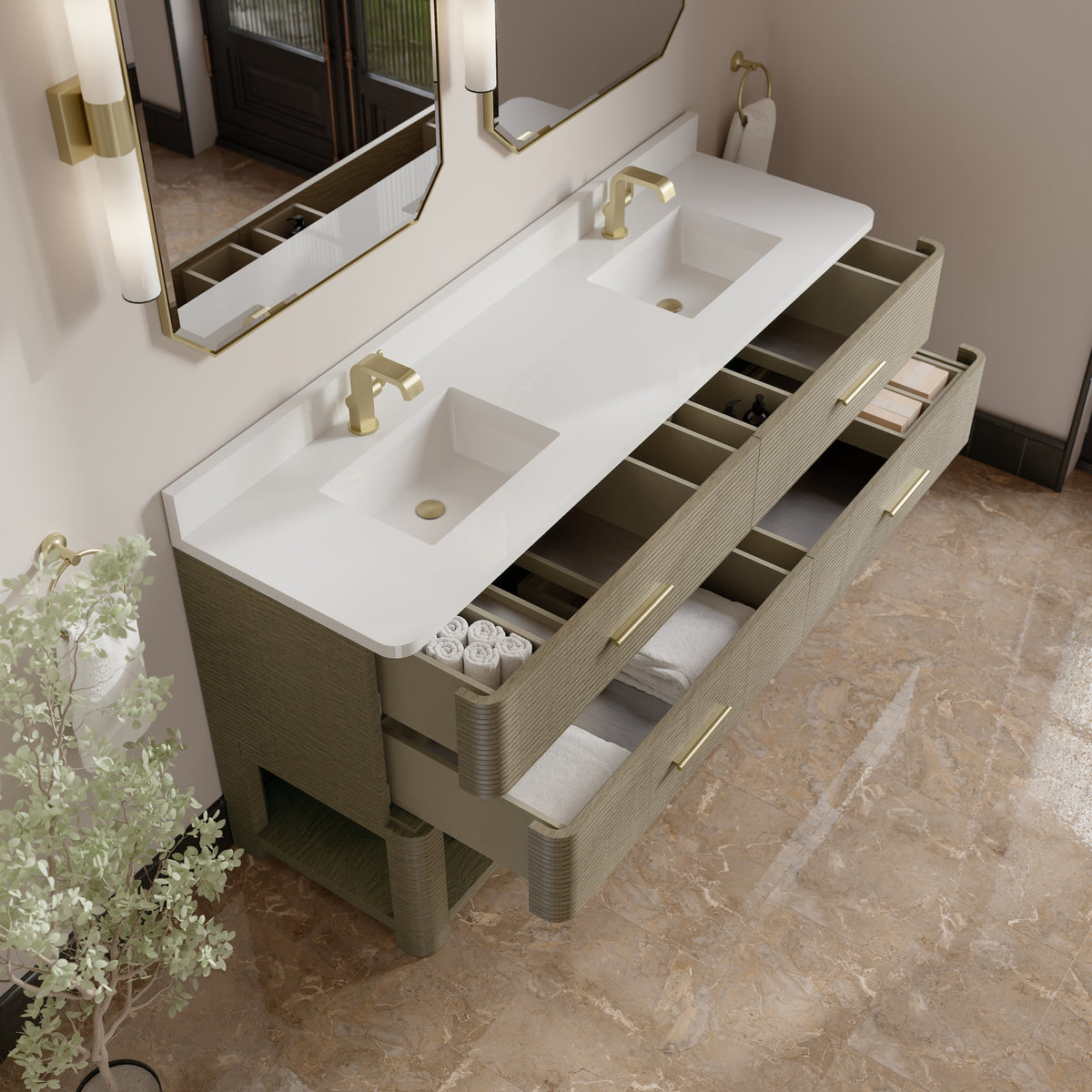 James Martin Lucian 72" Double Bathroom Vanity, Pebble Oak, view 26